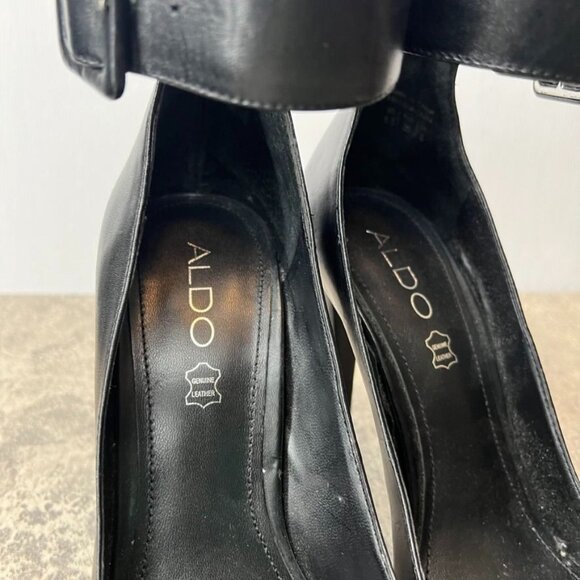 Aldo Black Pointy Toe Ankle Buckle Stiletto Heels Size 8.5 - Picture 5 of 13